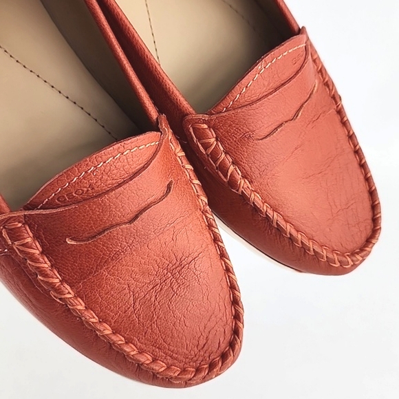 GEOX Women's Orange White Leather Flat Casual Loafer Shoe Almond Toe Size 37.5 - Picture 7 of 16